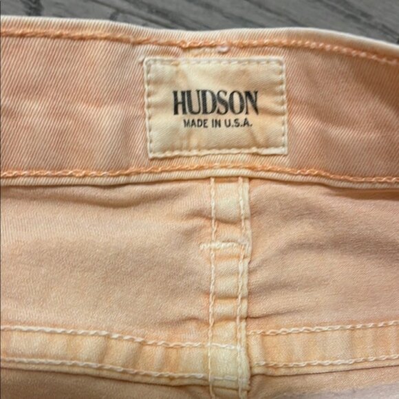 Coral / Faded Orange Jean Shorts. Frayed Hem - Picture 3 of 4